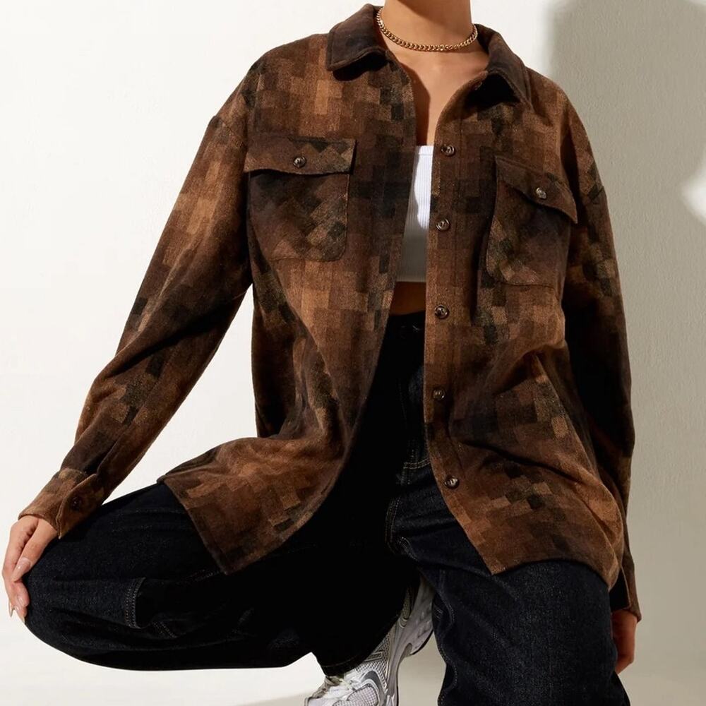 Women’s Motel Rocks Medita Brown Checked Oversized Shirt Size XS (0802)